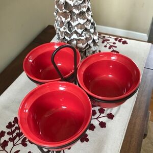 Caliente 3 Bowl Server with Stand Red and Bronze